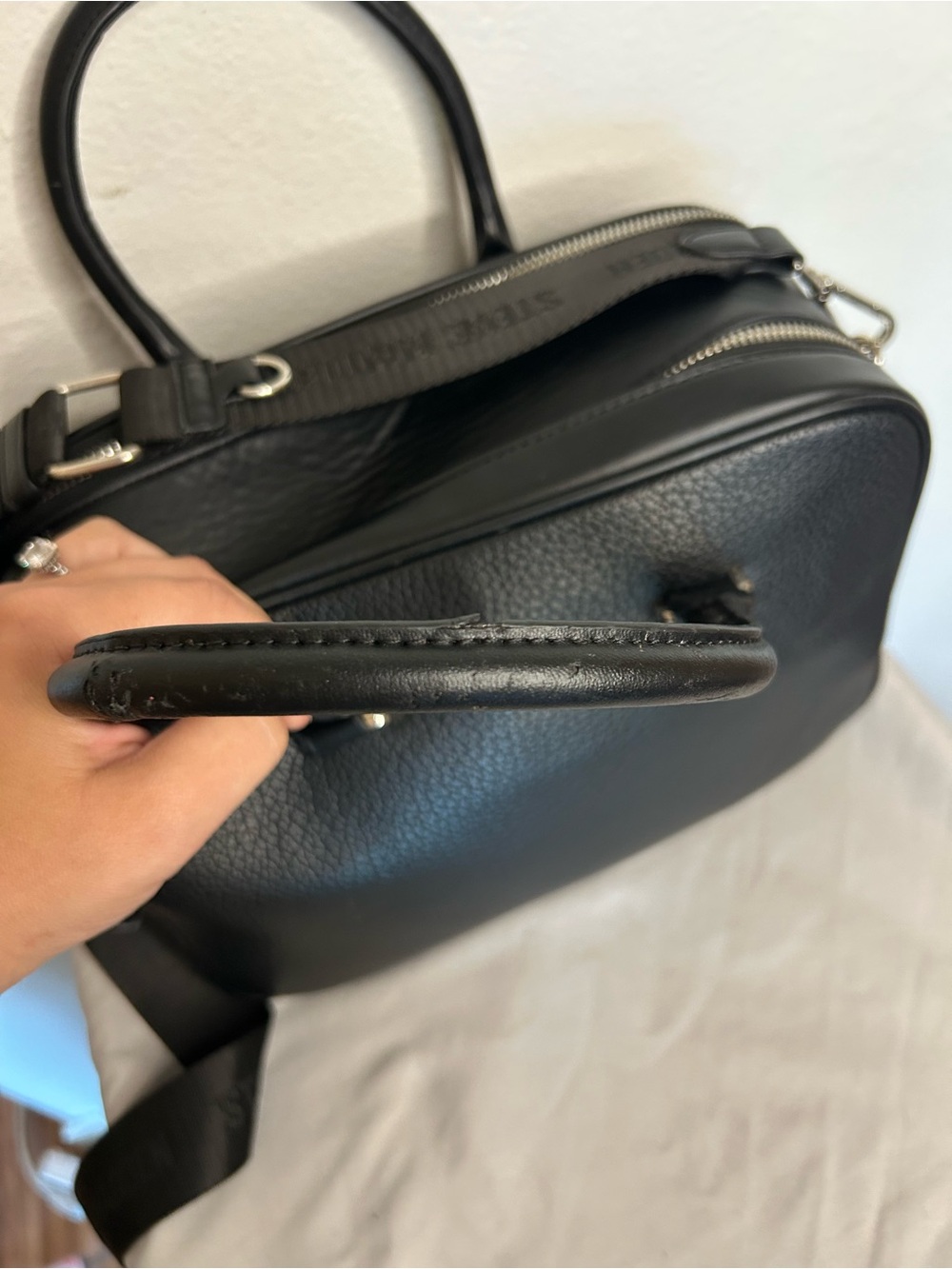 Steve Madden Black Pebbled Satchel with Top Handles - Picture 7 of 11